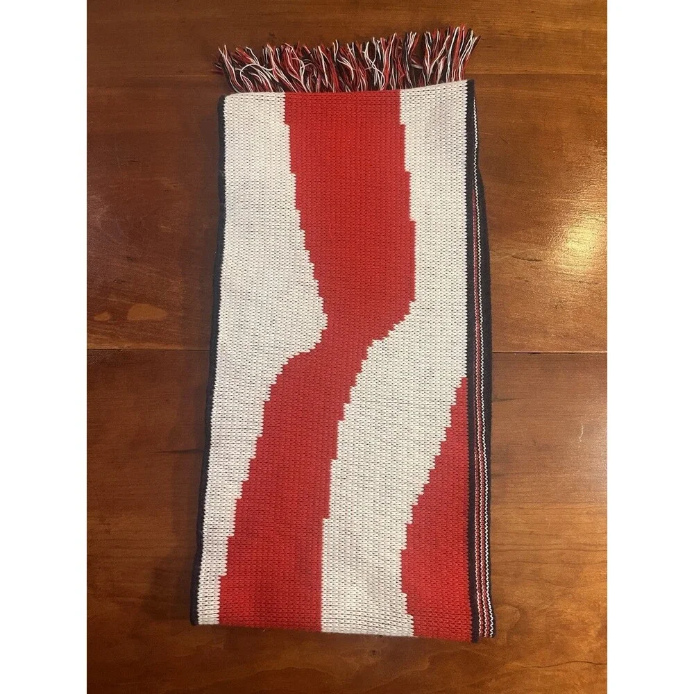 Knitmakers Stars & Stripes Knit Fringe Scarf Acrylic Red White Blue Men's